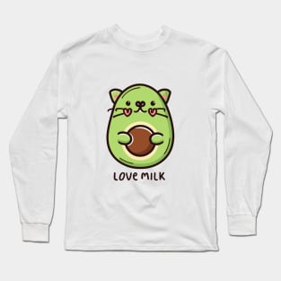 Love Milk Avocat - Whimsical Cat in Avocado Shape Long Sleeve T-Shirt